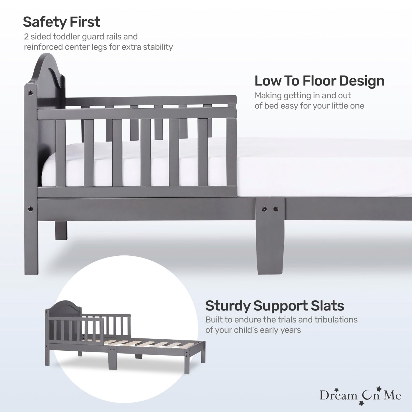 Dream On Me Sydney Toddler Bed in Steel Grey, Greenguard Gold Certified