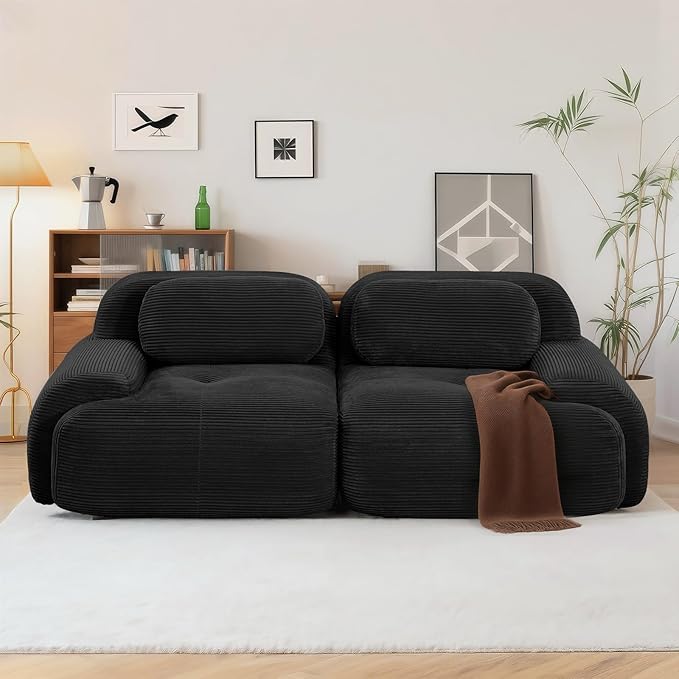 SoarFlash 81" Loveseat Sofa, Comfy Deep Seat, No Assembly, Sofa in a Box, Modern Small Couch with Plush Corduroy Fabric for Living Room, Bedroom, Apartment, Home Office, Black
