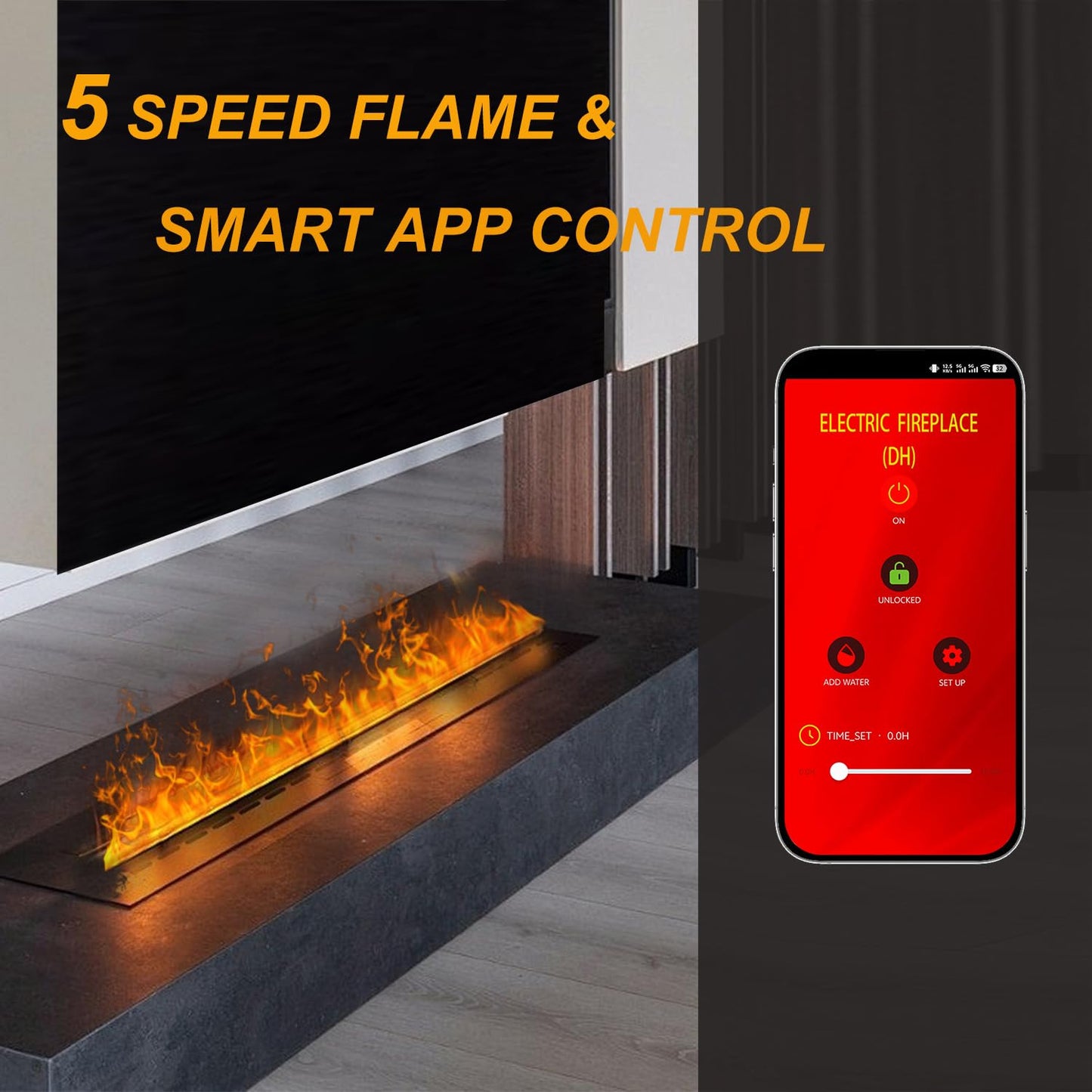 Electric Fireplace 59.1, Water Vapor Fireplace Remote & Panel Touch & Smart App, Steam Fireplace Realistic Flame, Fireplace Humi