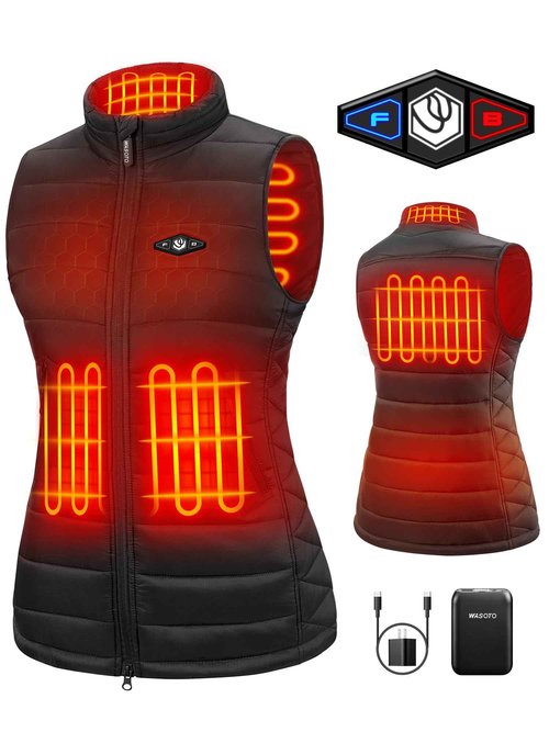 WASOTO Heated Vest Women With 16000 mAh Battery Pack Charger Included Washable Rechargeable For Indoor Outdoor Work Golfing Walking Cycling Ice Skating（Black,S）