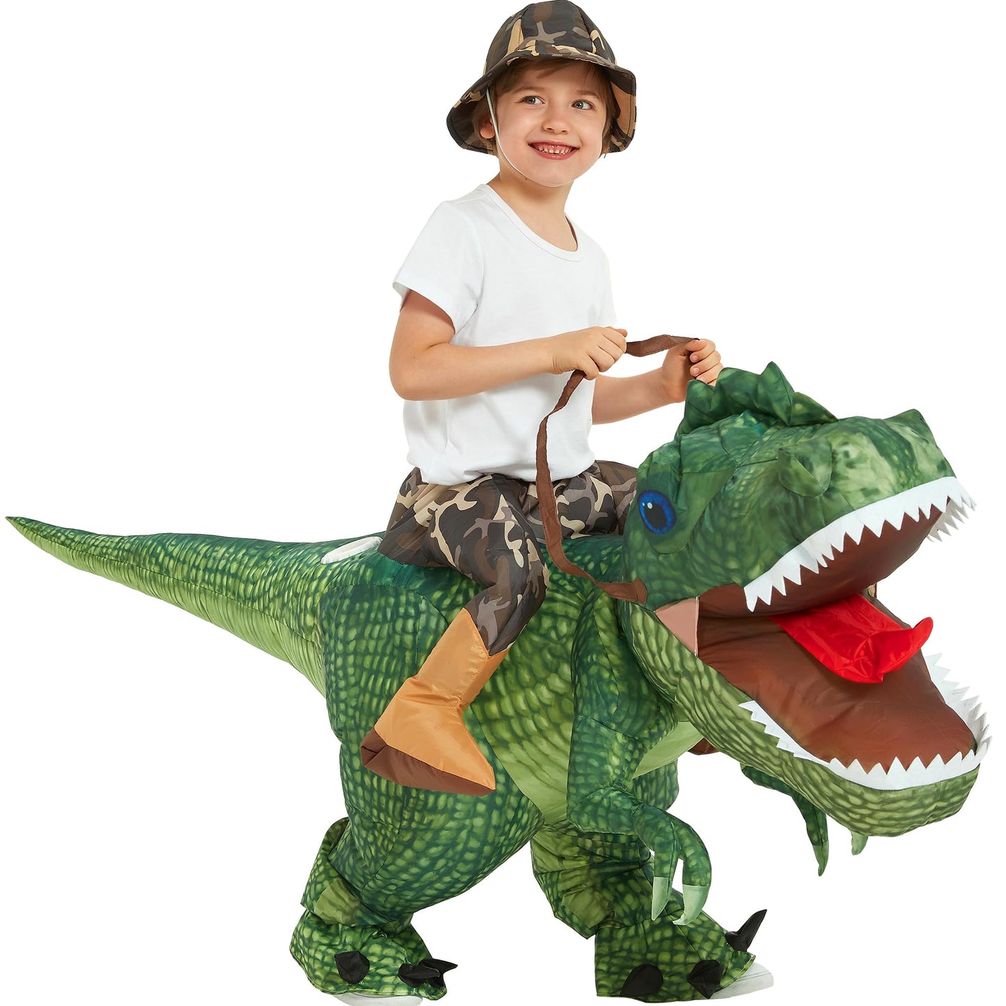 One Casa Inflatable Dinosaur Costume Riding T Rex Air Blow up Funny Party Halloween Costume for Kids (4-6 Yrs)