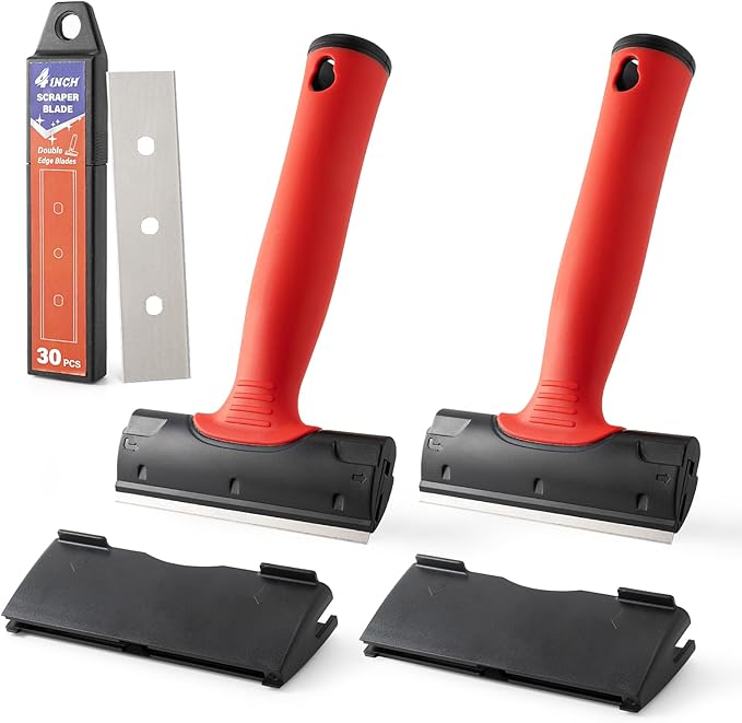 Gomake 4 Inch Razor Blade Scraper Tool Razor Scraper with Extra Razor Blades Cleaning Scraper Remover for Removal Floor Stove Scraping Labels and Decals Sticker on Car Window Glass (W81)