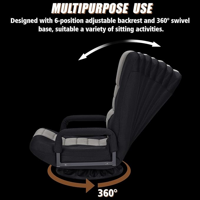 ACIPENSER Swivel Gaming Chair Multipurpose Floor Gaming Chair for Playing Video Games, TV, Reading w/Armrest Lumbar Support & 6 Adjustable Postion Backrest for Adults & Kids,Grey