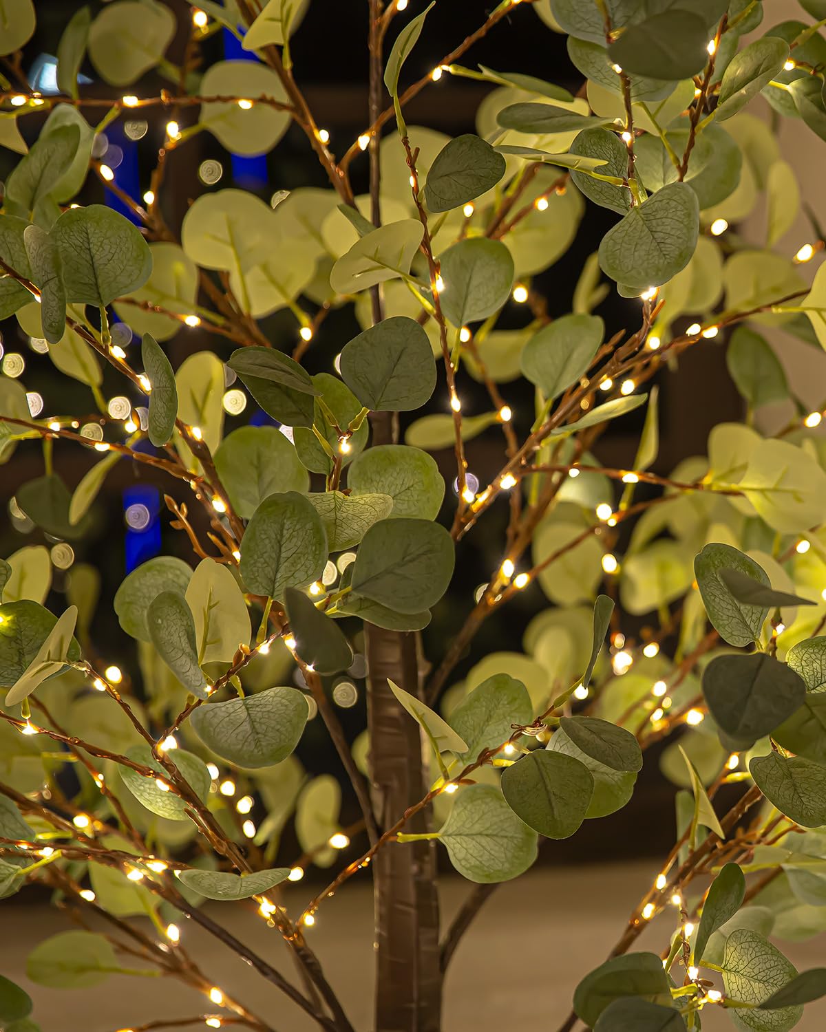 TYBEEU 6ft Lighted Eucalyptus Tree with 300 Warm White LED Lights for Holiday Decor - Dimmable, UL Certified, Waterproof - Ideal for Indoor and Outdoor Decoration