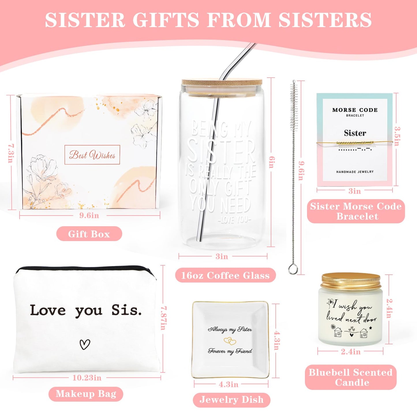 Sister Birthday Gifts, Sisters Gifts from Sister, Best Funny Cool Birthday Gift for Big Sisters, Sister in Law, Sister Adult w 18oz Glass