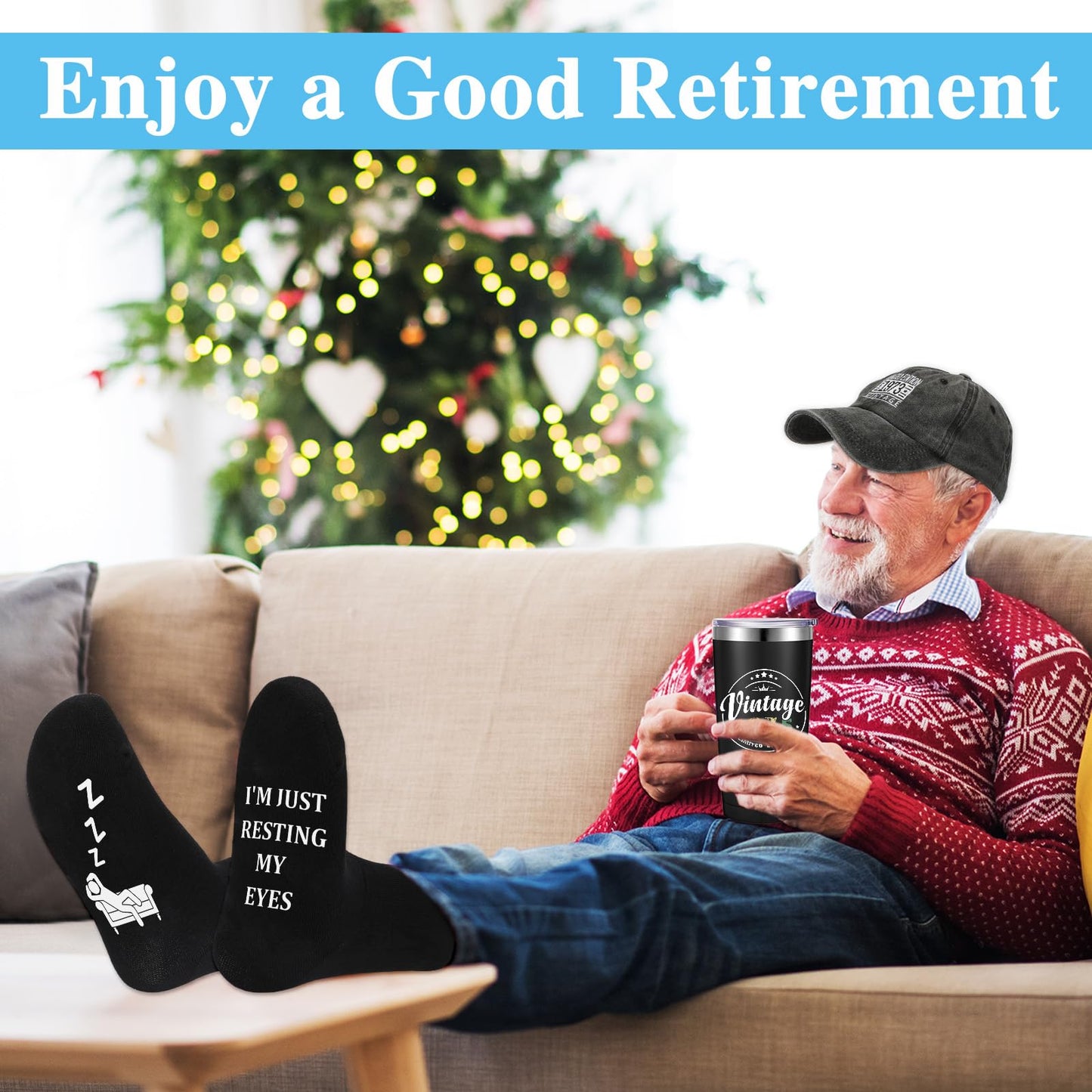Sieral 5 Pcs 50th Birthday Gifts for Men 50th Birthday Present for Him Include Cup Baseball Cap Socks Keychain Gift Box