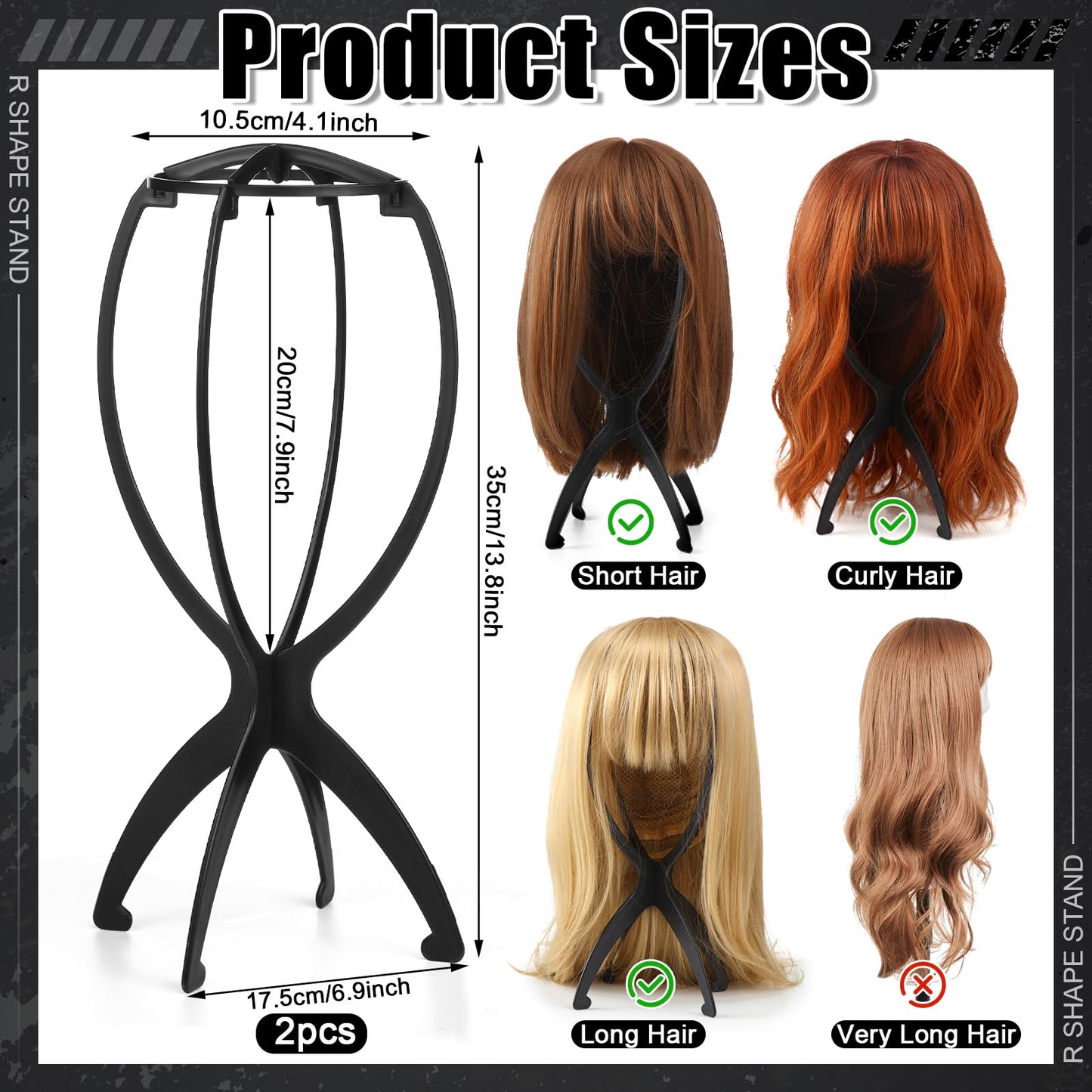 ProSuites 2 Pack Wig Head Stand Travel Wig Holder Hat Wigs Display for Multiple Wigs Hair Styling (black, 13.8 inches)