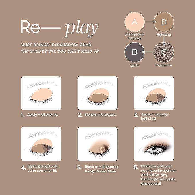 HALEYS Re-play Just Drinks Eyeshadow Quad, Essential Smokey Eye Palette, User-Friendly, Longwear, Pigmented, Buildable, Blendable, Talc-Free, V + CF