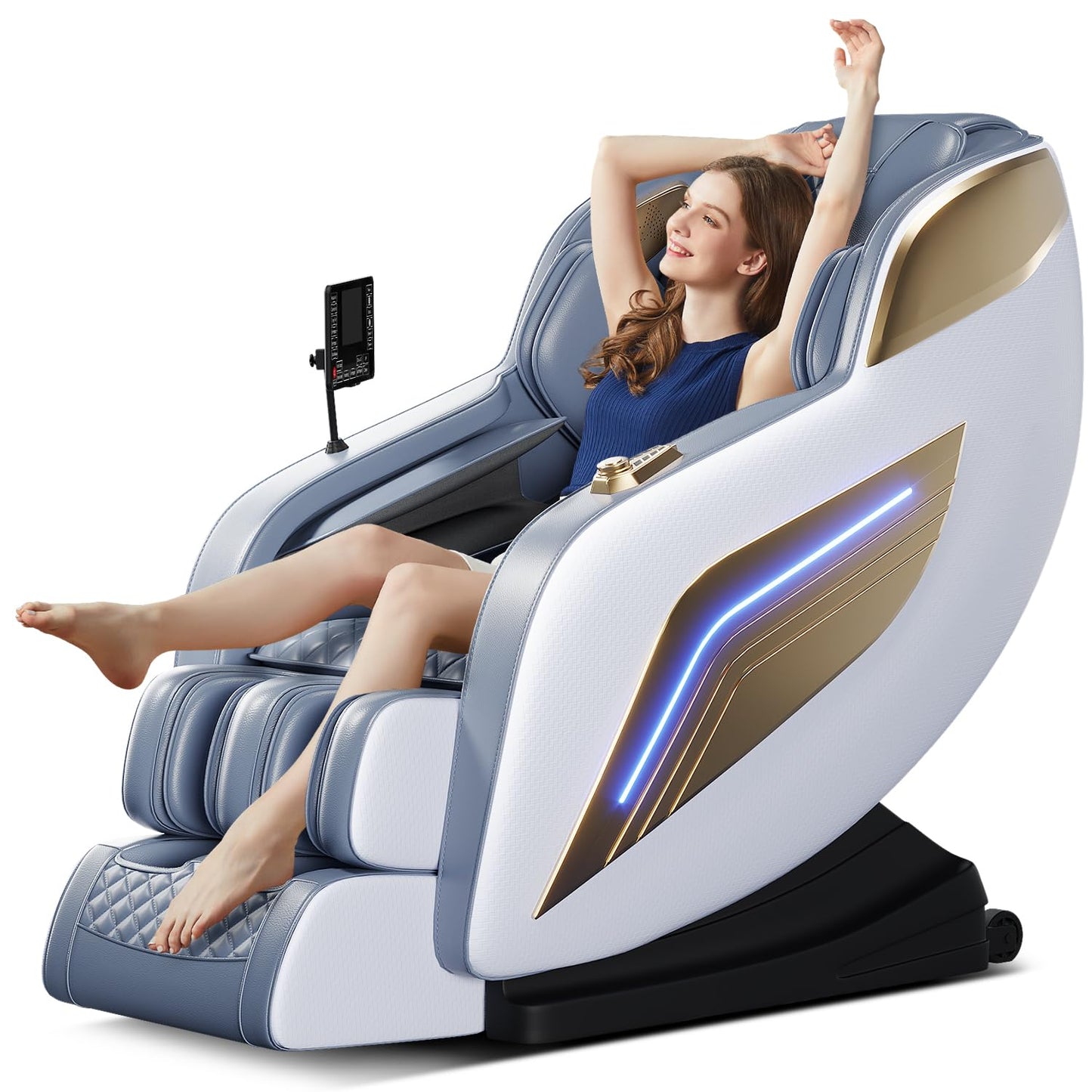 AVSAMOQ Massage Chair Full Body, 4D Zero Gravity 57" SL-Track Shiatsu Massage Chair Recliner with Airbags, Heating, Body Scan, Deep Yoga Stretch, Foot Rollers, AI Voice Control (White)