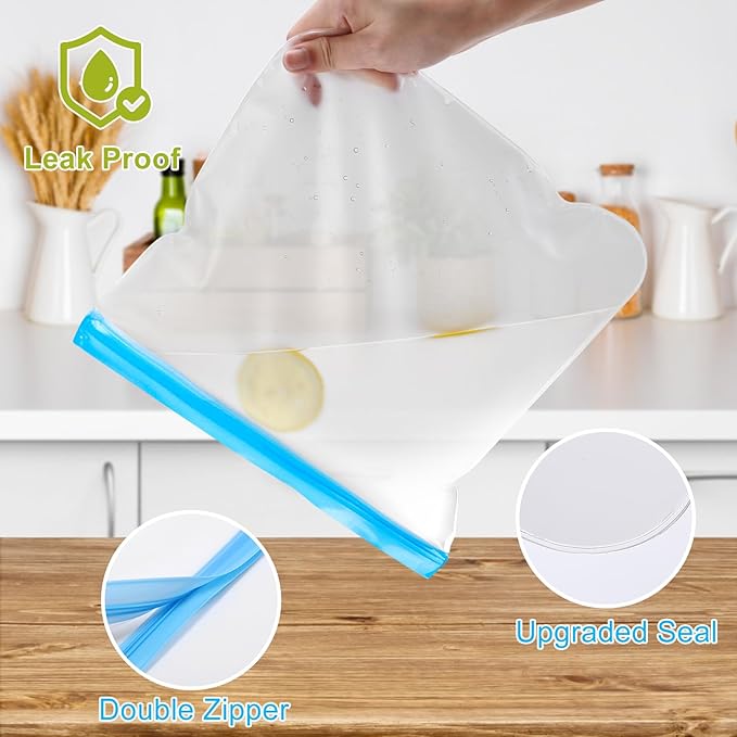 Lerine 9 Pack Reusable Sandwich Bags Dishwasher Safe, Reusable Quart Bags Extra Thick Leak-proof Freezer Bags for Marinate Meats, Cereal, Sandwich, Travel Items, Home Organization (Gray, 9Sandwich)