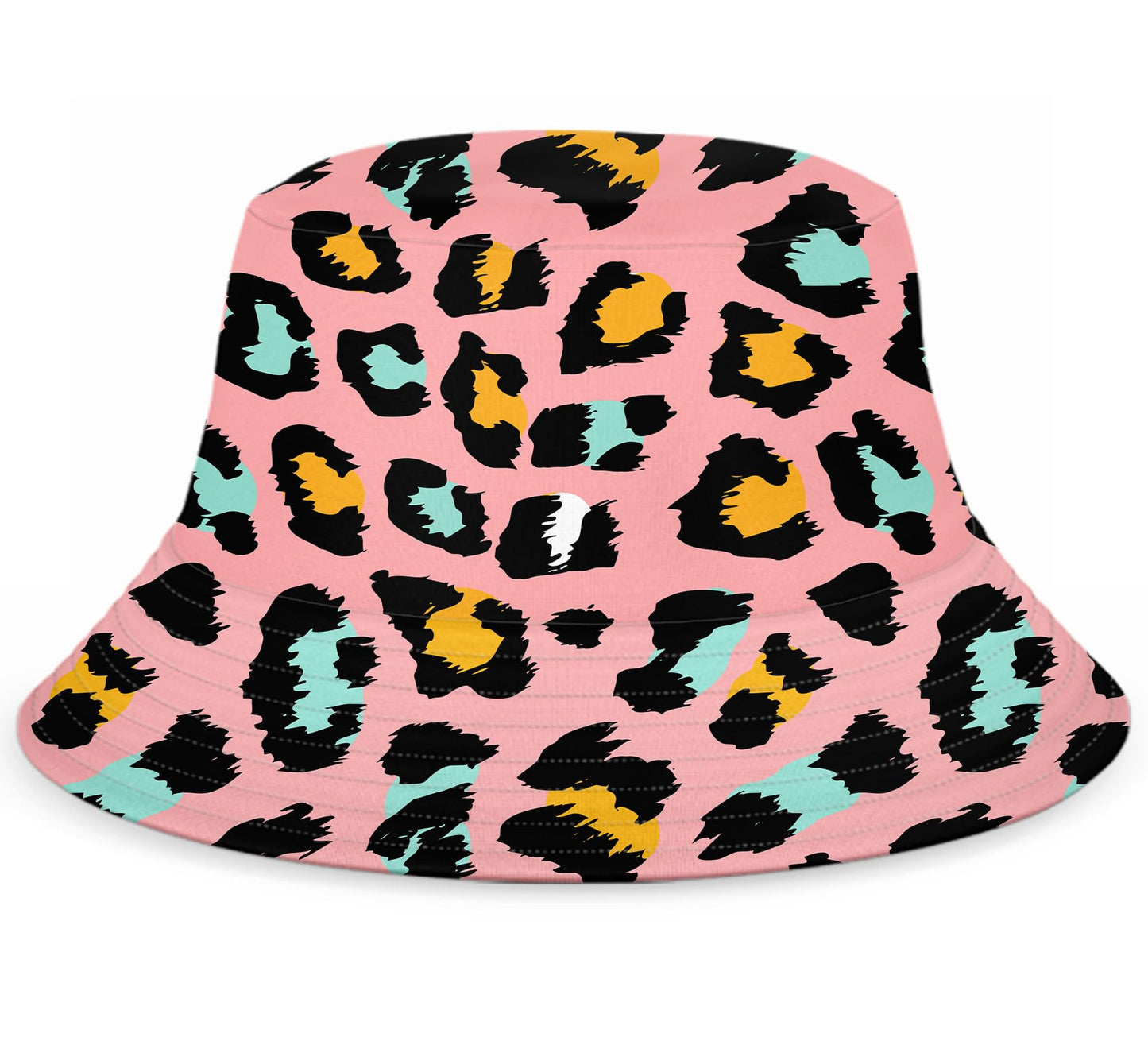 Spanoous Men's 2 Piece Tracksuits Rave Outfit Pink Leopard Print Shirt and Shorts Set with Bucket Hats 02-S