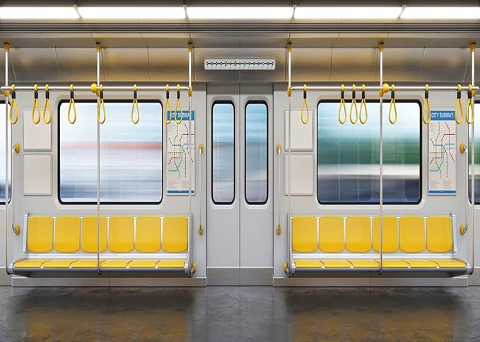 Loccor Fabric 7x5ft City Subway Car Backdrop for Photography 3D Metro Cross Section Empty Interior Public Seat Background ...