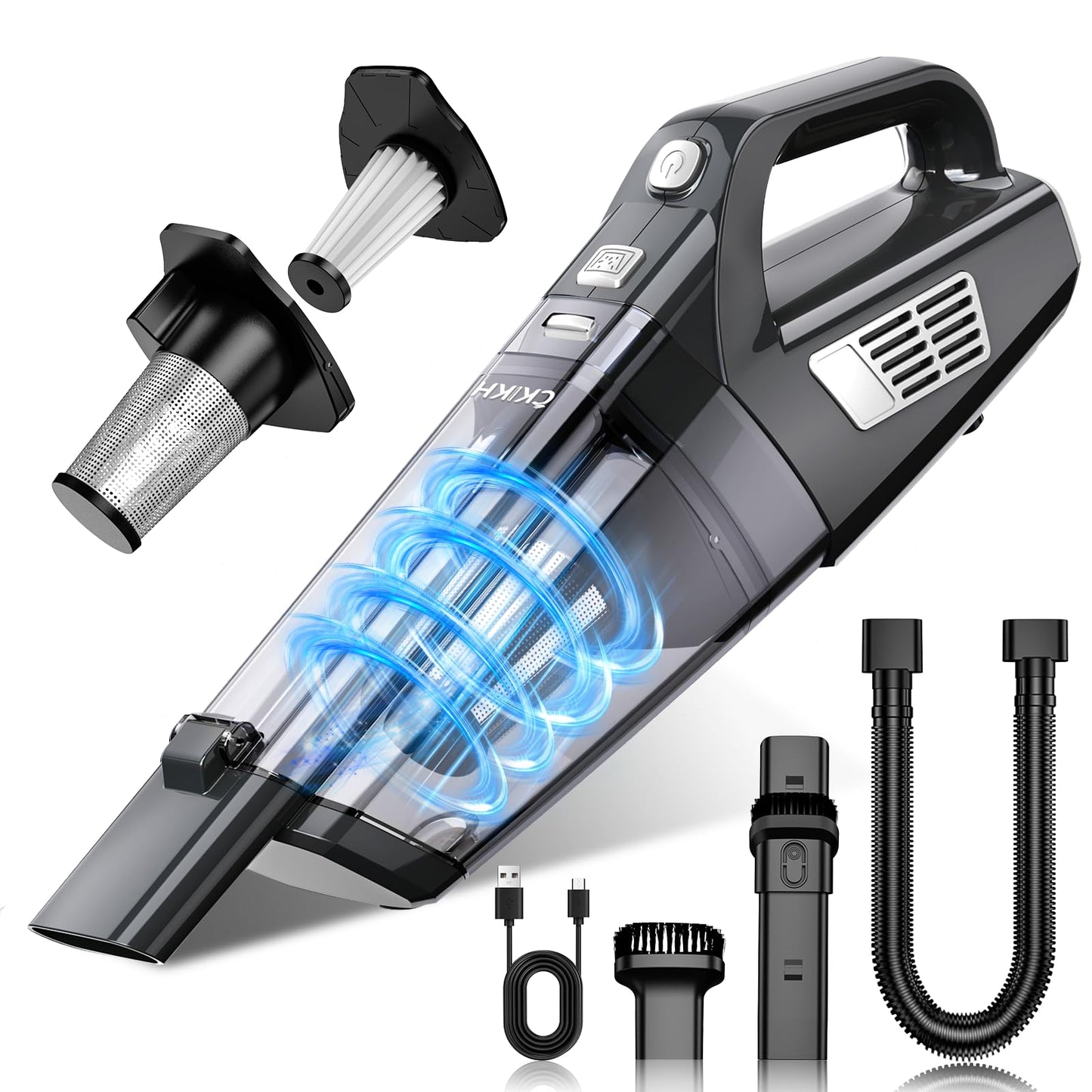 CKIKH Handheld Vacuum Cordless, 15000PA Strong Suction Hand Held Car Vacuum Cleaner Portable with Multi-Nozzles & Washable Filte