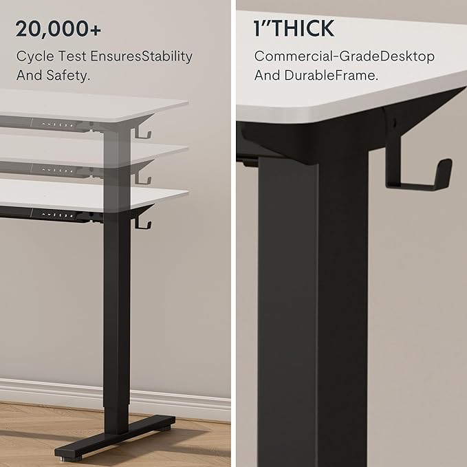 FLEXISPOT EN1 One-Piece Standing Desk with 1-Inch Thick Desktop, 48"x24" Electric Height Adjustable Desk for Home Office & Multi-Device Workstations, White