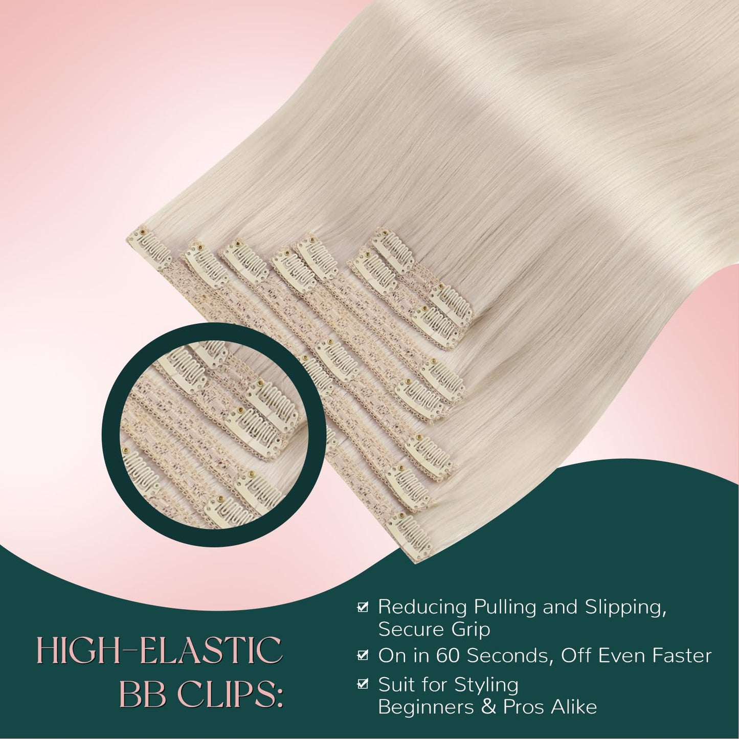 Easyouth 20 Inch Clip in Human Hair Extensions Blonde Remy Human Hair Clip in Extensions White Blonde Clips on Human Hair Extens