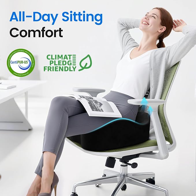 SofterCharm Seat Cushion, Memory Foam Chair Cushions for Tailbone/Sciatica Easing, Chair Pillow with Handles for Car, Office Chair Cushion with Non-Slip Design, Ideal for Post-Surgery Recovery(Black)