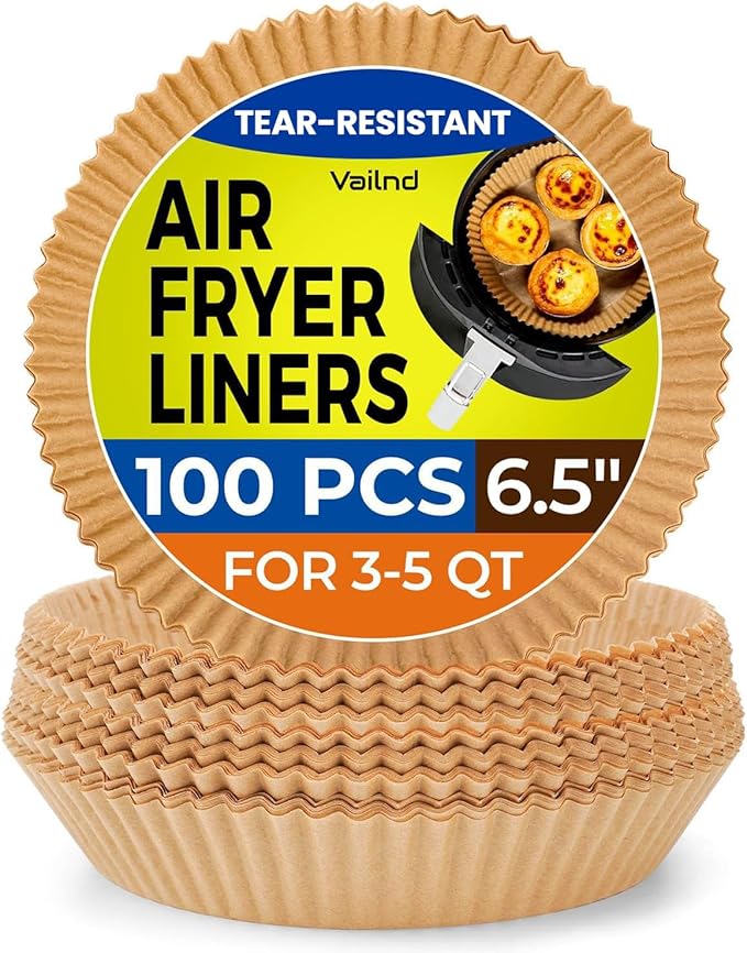 Air Fryer Paper Liners Disposable: 100pcs Oil Proof Parchment Sheets Round, Airfryer Paper Basket Bowl Liner for Baking Cooking Food