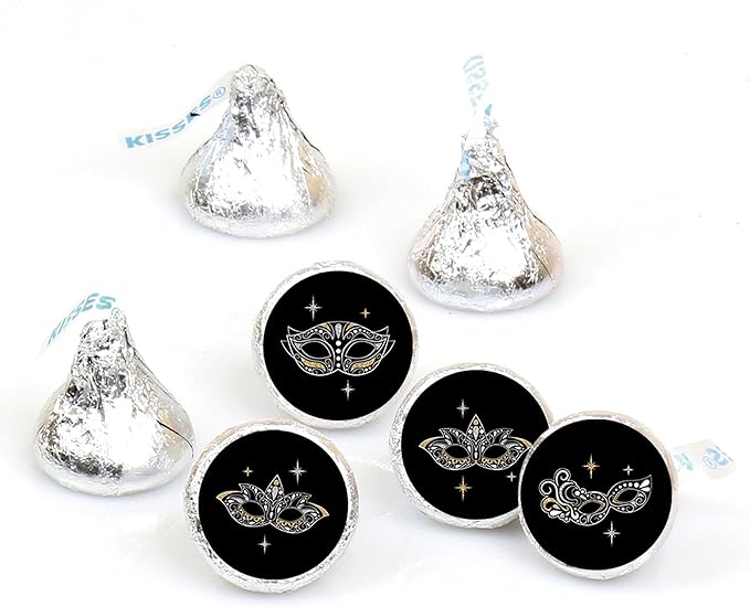 Big Dot of Happiness Masquerade - Venetian Mask Party Round Candy Sticker Favors - Labels Fit Chocolate Candy (1 Sheet of ...