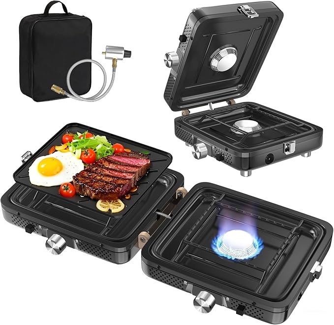 Camping Stove - 2-Burner Propane Camp Stove with Push-Button Instant Ignition,Adjustable Stove with Carry Bag & Handle for...