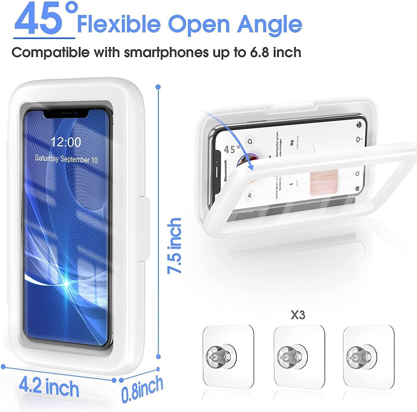 Lc-Dolida Shower Phone Holder Waterproof, 480 Rotatable Adjustable Bathroom Wall Phone Mount Stand, Anti-Fog High Sensitivity Ip