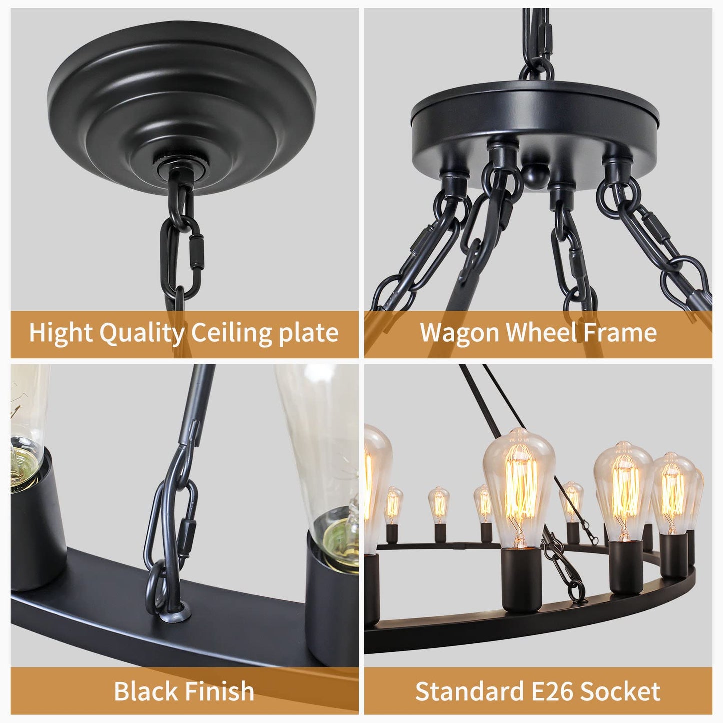 Rviezza Wagon Wheel Chandelier 24-Light 48-Inch, Black Round Rustic Farmhouse Chandelier Extra Large for High Ceilings, Dining Room, Living Room