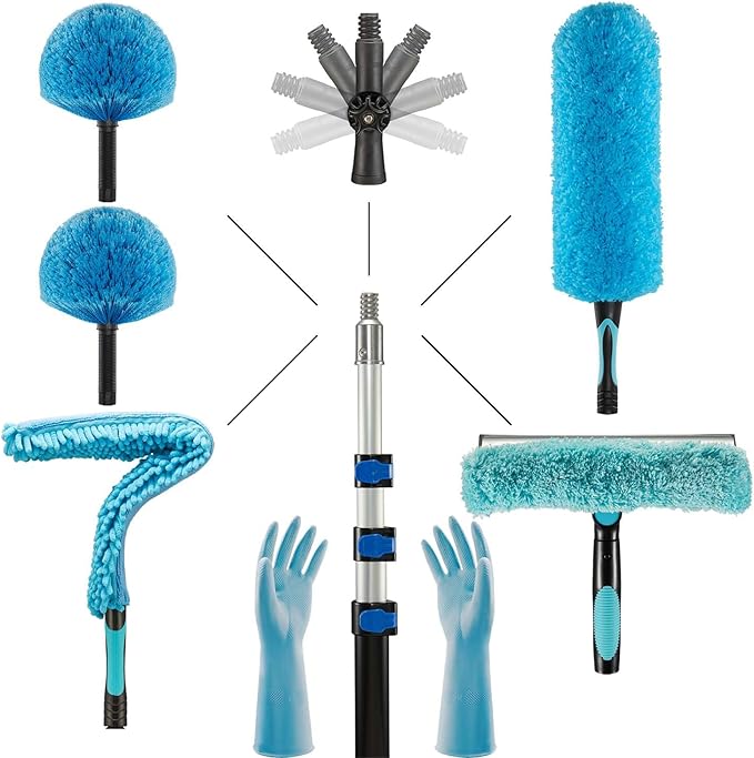 16 Feet Fan Cleaner High Ceiling 2 Cobweb Dusters with Extension Pole(8ft)