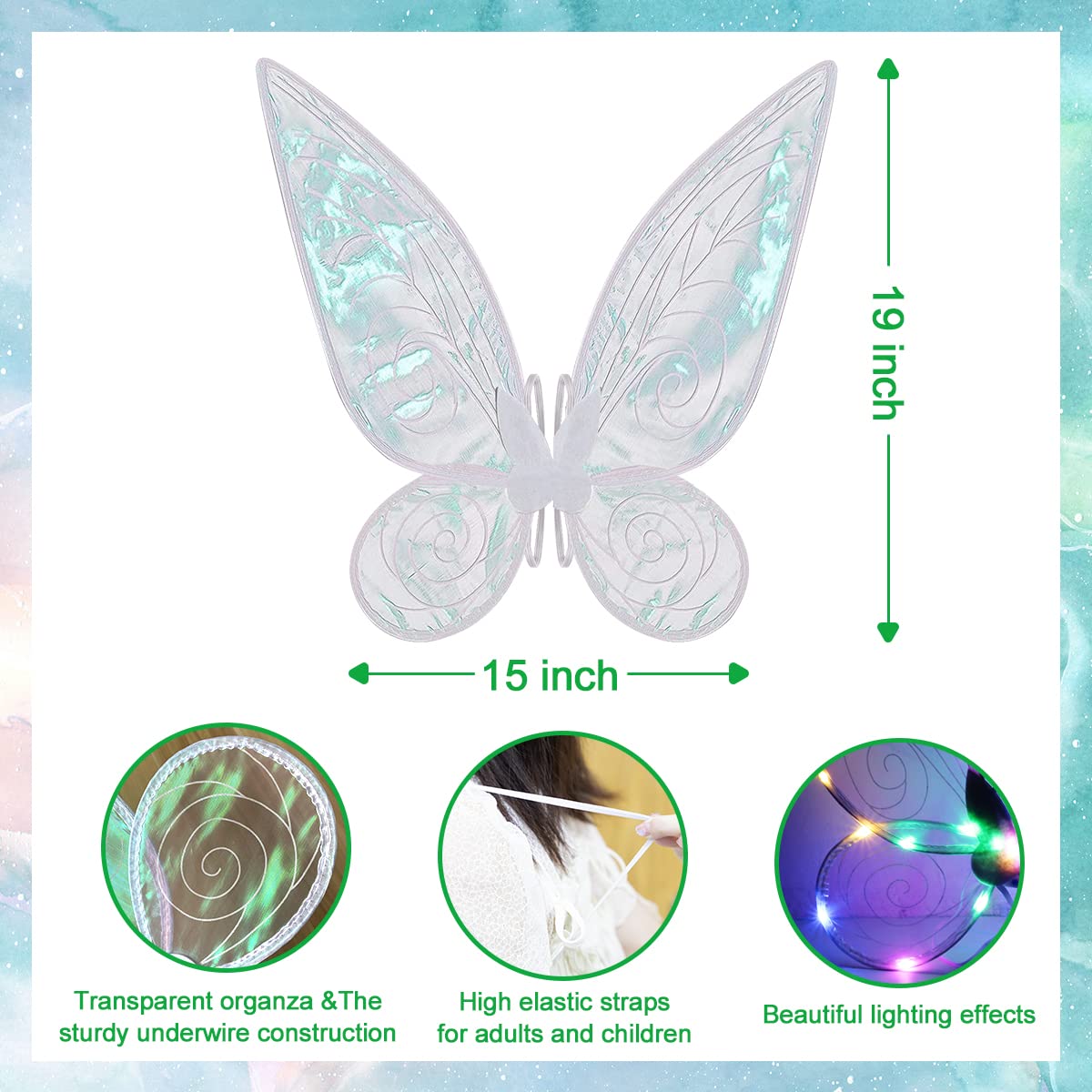 quescu Light up Fairy Wings for Adults,LED Butterfly Wings for Girls Women,Halloween Costume Dress Up, for Kids Girls