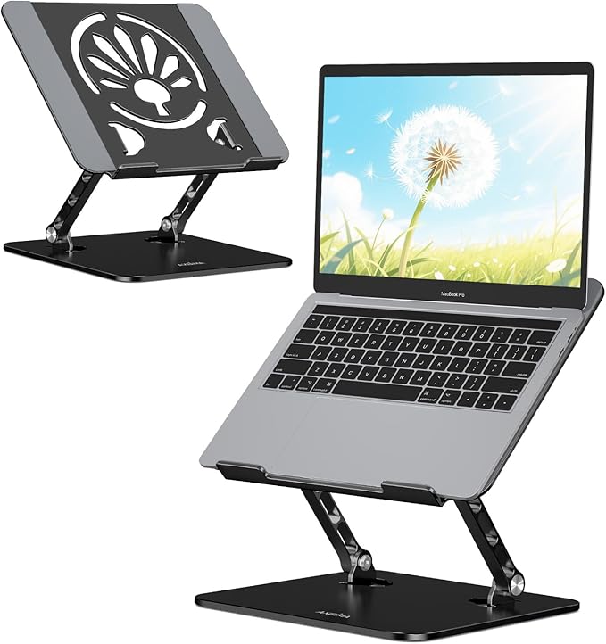 Axbima Aluminum Laptop Stand for Desk – Adjustable Ergonomic Laptop Riser, Foldable & Portable Holder Fit for MacBook & 10"-16" Laptops for Office, Home & Travel,Black