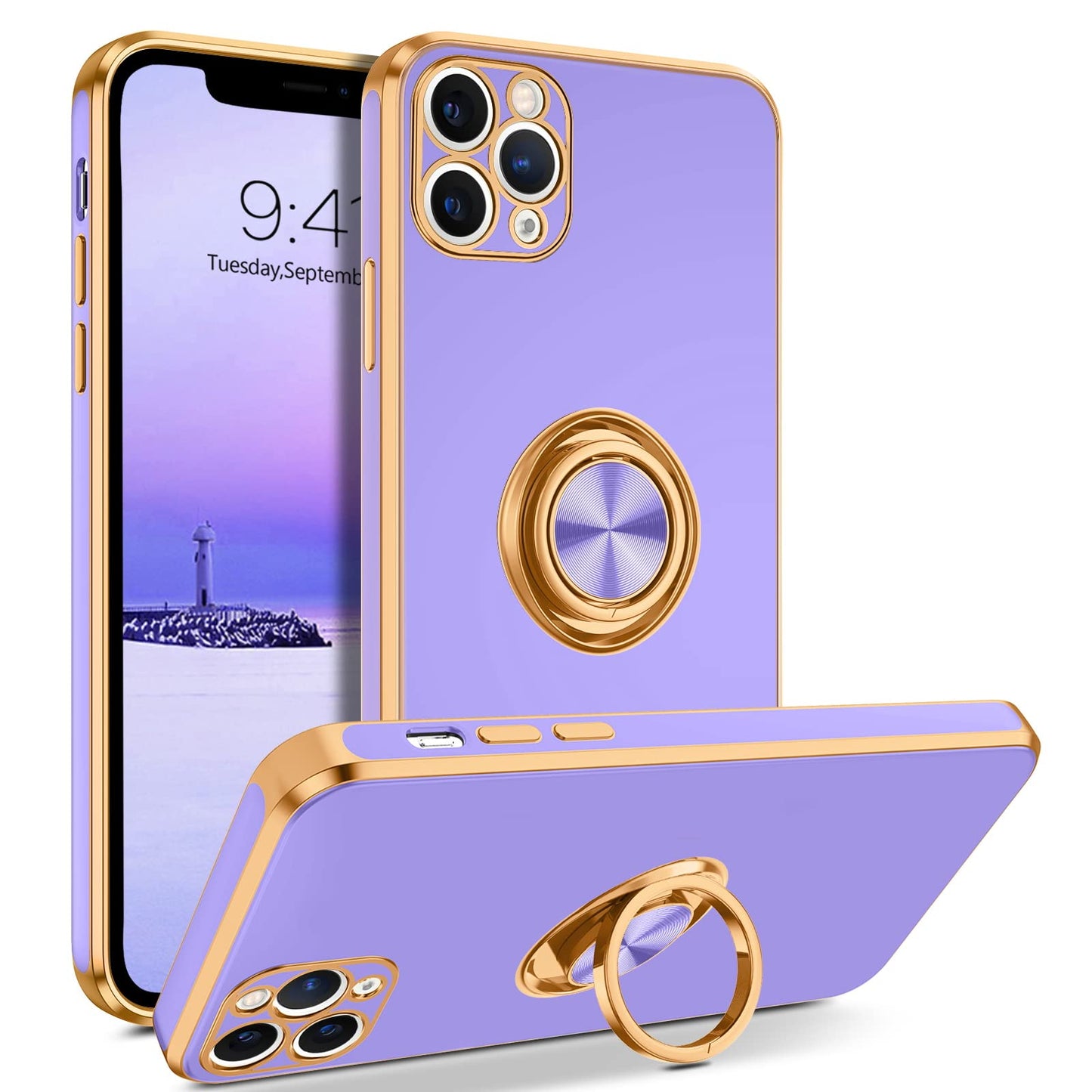 Bentoben For Iphone 11 Pro Max Case, Phone Case Iphone 11 Pro Max, Slim Fit Kickstand Ring Holder Shockproof Protection Soft Tpu