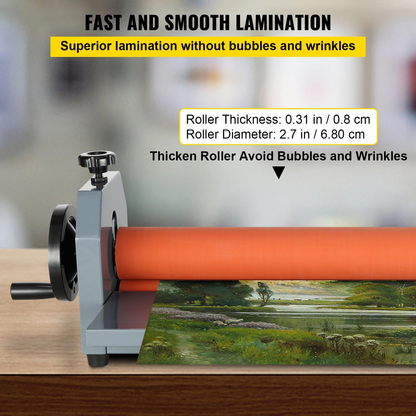 Vevor 29.5 Inch Cold Laminator Machine 10Mm Manual Vinyl Photo Film Cold Laminator Hand Crank Pressure Cold Roll Laminator(29.5
