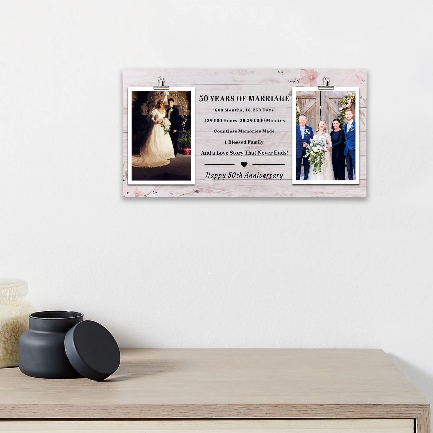 50 Years of Marriage Gift for Parents, 50th Anniversary Picture Frame, Gift for Parents Golden Anniversary, 50 Years Wedding Gifts for Grandparents, Double Picture Frame Holds 4x6 Photo