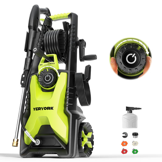 Yeryork Adjustable 4000 PSI Pressure Washer,2.5 Max GPM Power Washer with 33 FT Retractable Hose Reel, Stainless Steel Lance, 500ml Foam Cannon, 4-Nozzle Set, Washer for Cars, Fences, Patios