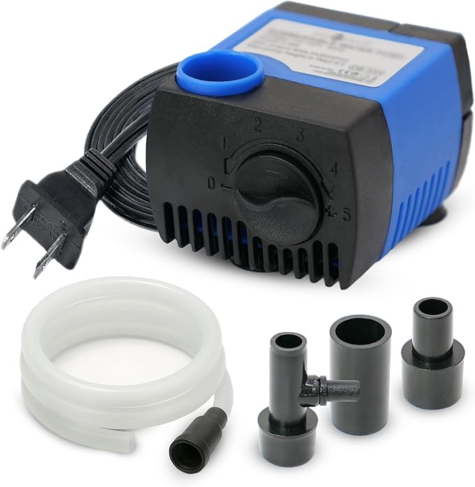 JAJALE 80 GPH Submersible Water Pump - Adjustable Quite Aquariums, Fountains, Hydroponics, and Pond Pump, 2.25 ft Lift, 4.5W