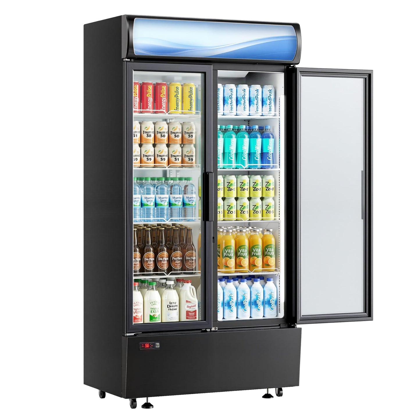 ICEVIVAL 21 cu.ft Commercial Refrigerators, Beverage Fridge with LED Light, 2 Glass Door Drink Merchandiser with 8 Adjustable Shelves, 32-50°F Digital Control ETL Certified Black