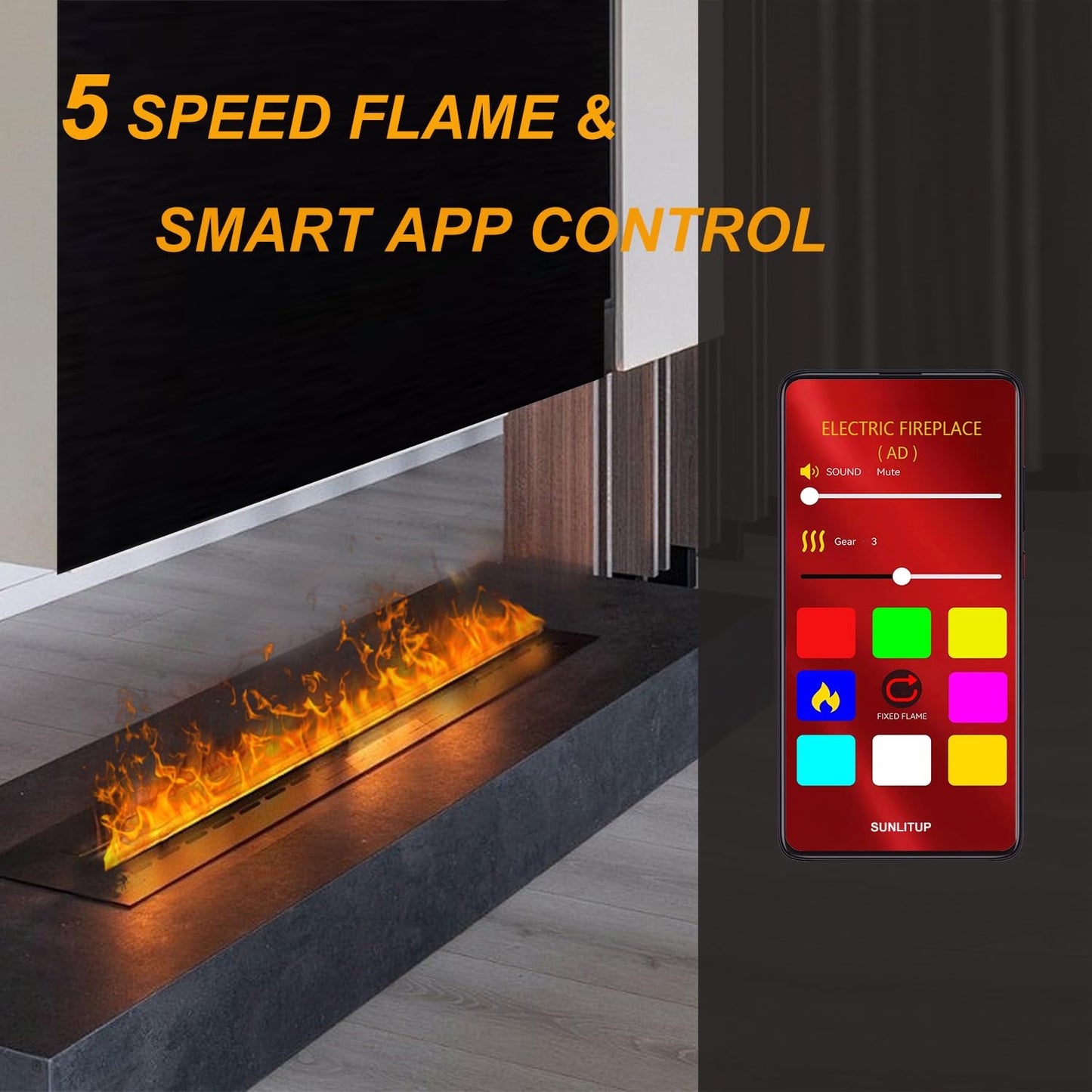 Sunlitup Electric Fireplace 31.6, Water Vapor Fireplace Remote & Smart App, Vapor Electric Fireplace 8 Color Flames, Steam Firep