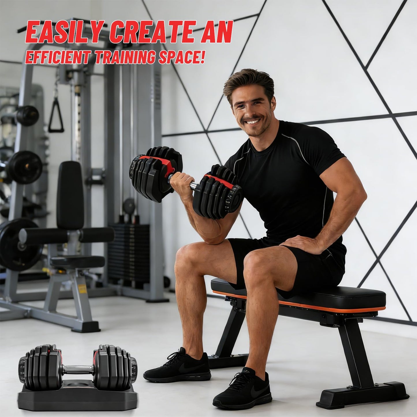Adjustable Dumbbell 25LB, 2-in-1 Weight with Anti-Slip Handle, Fast Weight Adjustment for Home Gym, Strength Training for Men & Women, Single Dumbbell with Tray