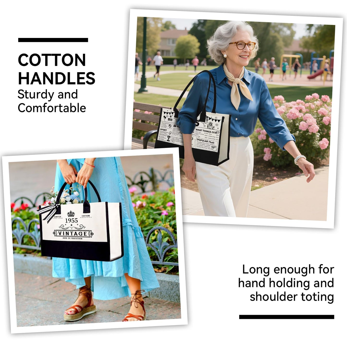 TrophyToast 70th Birthday Gifts for Women Her- 4 pcs, Turning 70 Year Old Gifts, Decorations Canvas Beach Tote Bag & Makeup Bag, Unique Happy 70th Birthday gifts for Her Mom Wife Friends