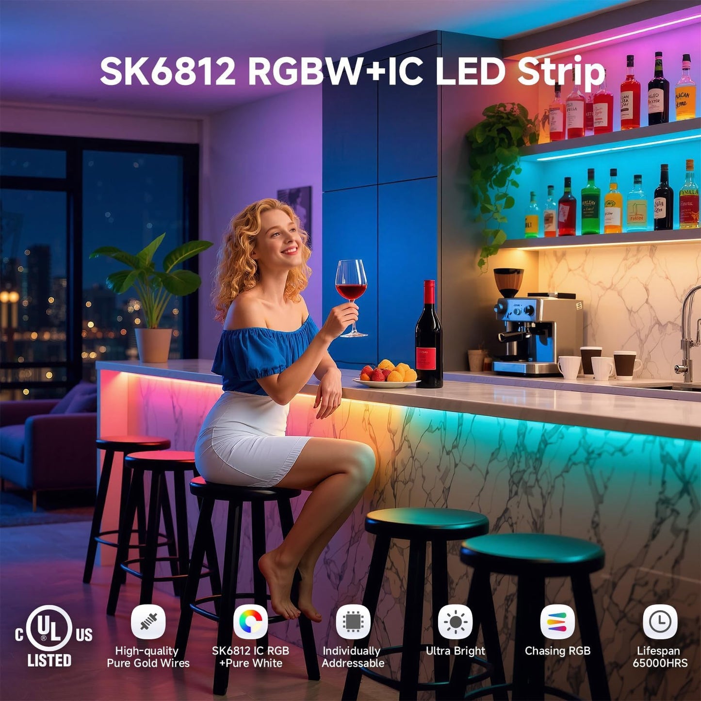 BTF-LIGHTING RGBW RGB+Cool White SK6812 (Similar WS2812B) 4 Colors in 1 LED Strip Individually Addressable 16.4ft 60Pixel/m 300LED Light Dream Color IP67 DC5V Black PCB (No Adapter or Controller)