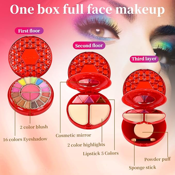 Badhare Personal Makeup Ruby-Inspired Palette Set 25 Color Multifunctional Eyeshadow, Blush Highlighter Kit with Shimmer, Pearlescent Finishes, Cruelty-Free Waterproof Includes Sponge Sticks & Mirror