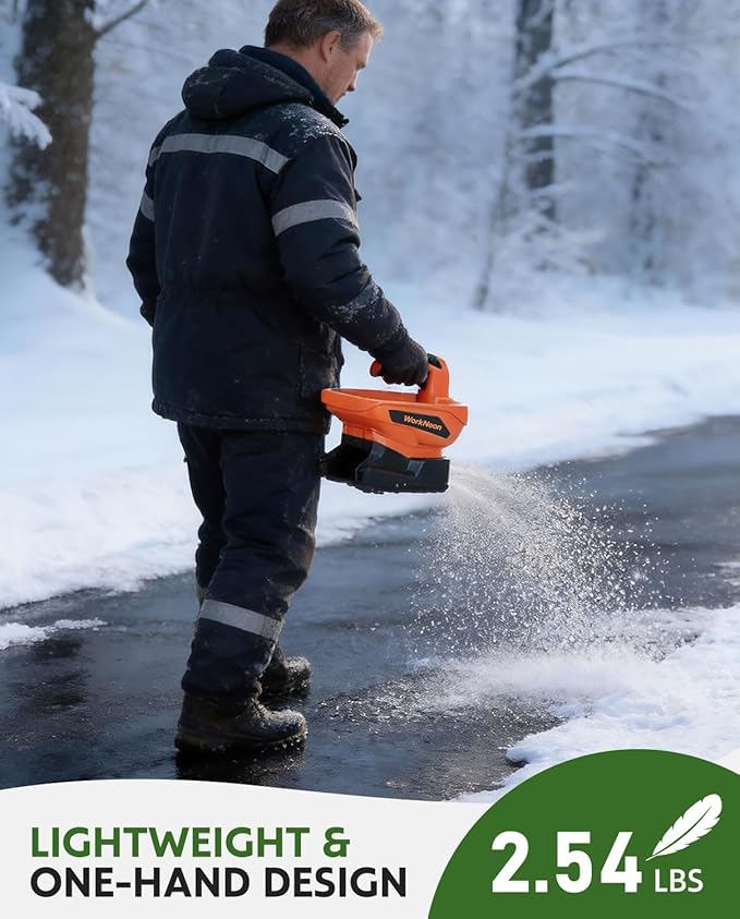 Battery Powered Seed Spreader, 7.2V Salt Spreader for Snow, Ice Melt Spreader, Rechargeable Grass Seed Spreader with 8-Level Settings and 3.3L Large Capacity