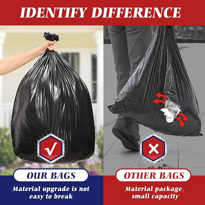 Teivio 40-45 Gallon Large Black Trash Bags 30 Counts All Purpose Trash Bags,39,40,42,44,45 Gal,Heavy Duty Garbage Bags,For Industrial, Commercial, Construction, Outdoor, Lawn, Leaf, Can liners