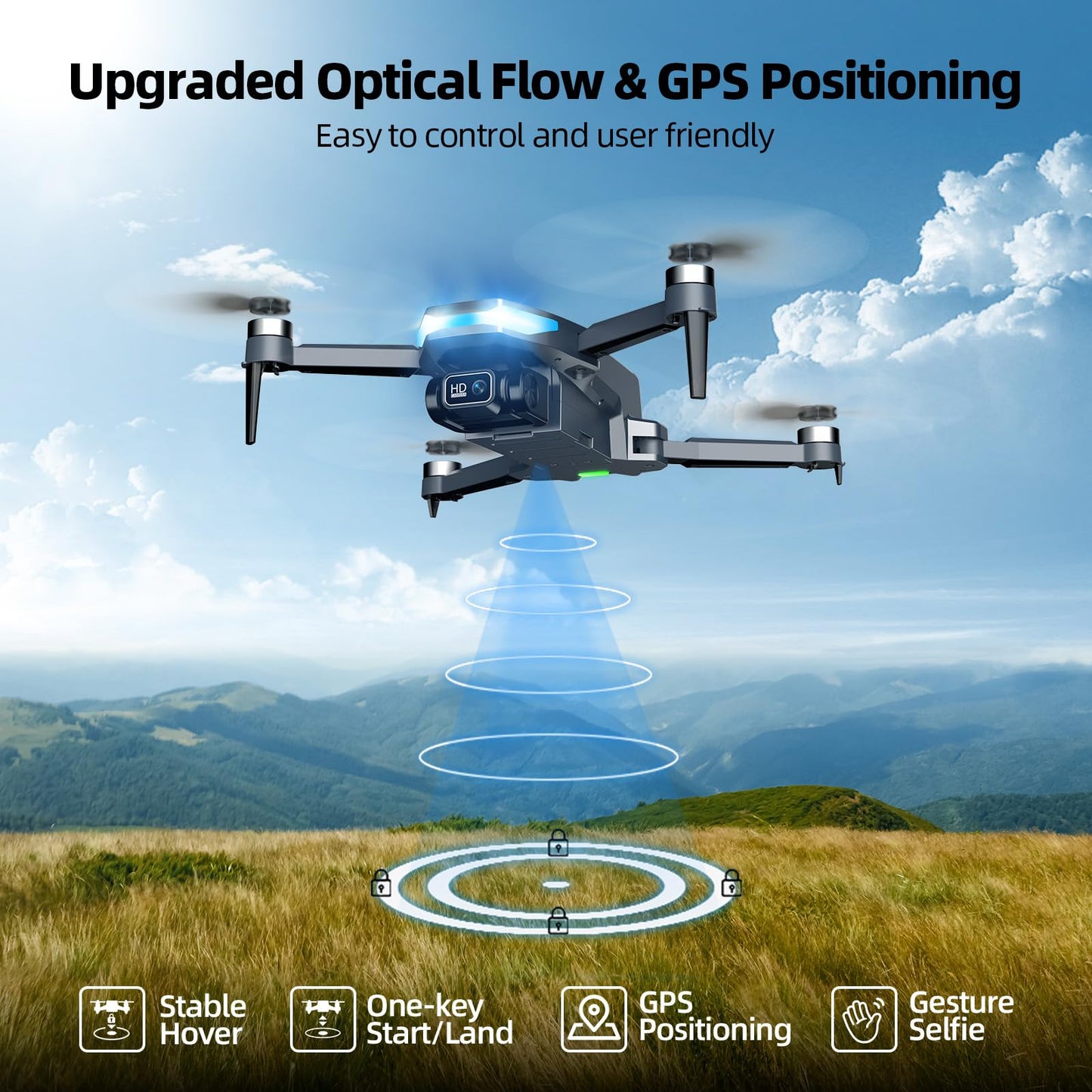 GPS Drone with Camera for Adults, 2K FPV Drone with 4.5" Screen Remote Controller, Brushless Motor, Auto Return, Follow Me, Tap Fly & Circle Fly, Long Flight Time Foldable Quadcopter for Beginners