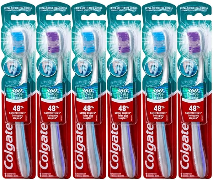 Colgate 360 Enamel Health Sensitive Toothbrush, Compact Head, Extra Soft - Pack of 6