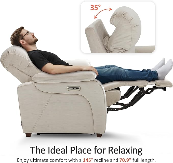 MCombo 87.2'' Wall Hugger Power Recliner Sofa with Drop Down Table, Reclining Sofa with Adjustable Headrest, USB Charge Ports, Reading Lamp, for Living Room, RVs, Fabric, ST258M3 (3-Seater, Beige)