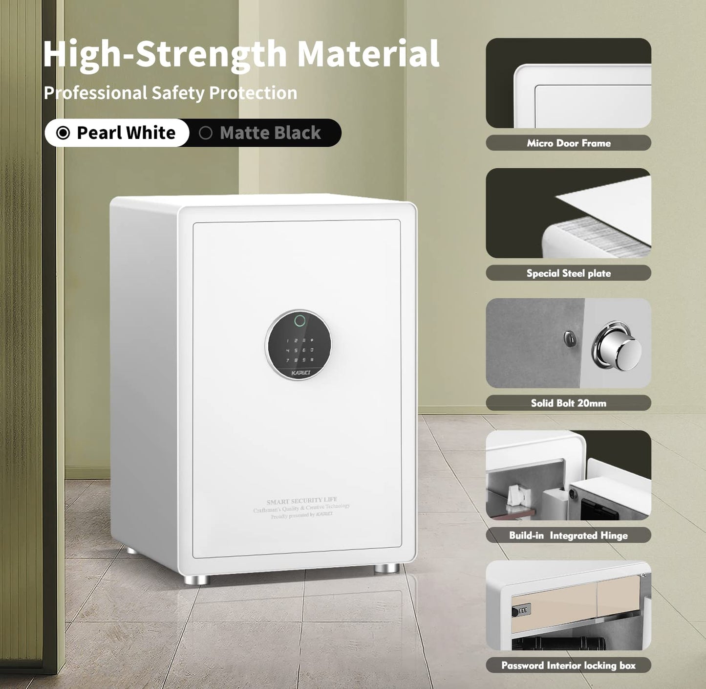 KAPUCI Modern Minimalism Design Biometric Fingerprint Touch Screen Safe, 3.38 Cubic Feet Auto-Open Safe Box with Digital Virtual Password,Safety Steel Home Safes for Wardrobe,Office(New Version)