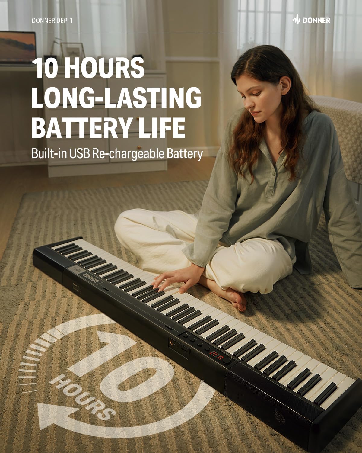 Donner Piano Keyboard 88 Keys, Beginner Digital Piano Velocity-Sensitive Keys, Portable Electric Piano with Stand, Sustain Pedal, Carrying Case and Keyboard Stickers, DEP-1