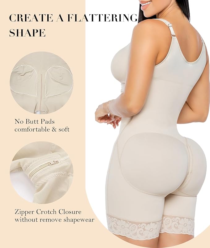 YIANNA Fajas Colombianas Moldeadoras Postpartum Shapewear for Women Tummy Control Butt Lifter Body Shaper with Zipper Crotch
