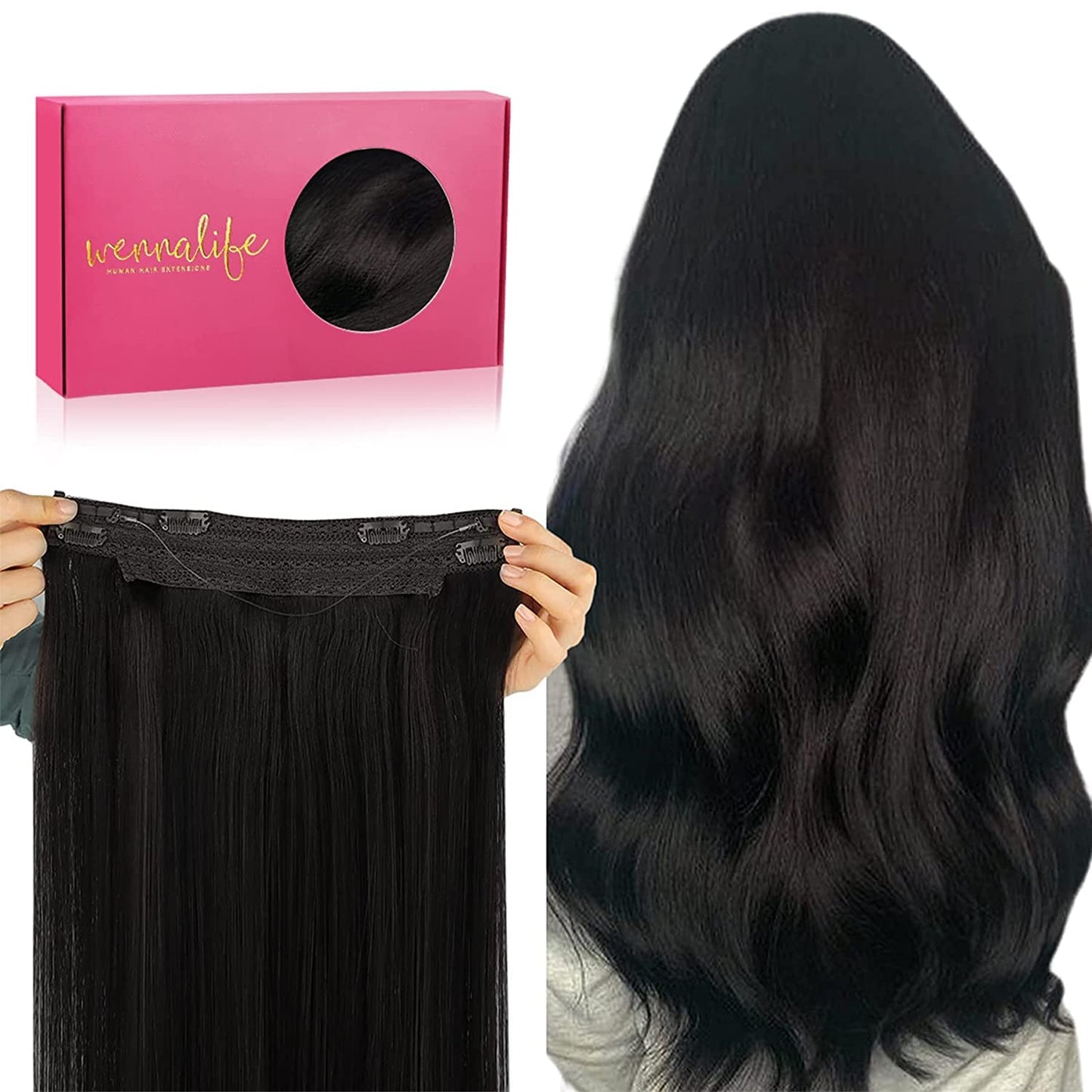 WENNALIFE Wire Hair Extensions (Increase 50% Lifespan) Real Human Hair 22 inch 120g Natural Black Remy Hair Extensions Invisible