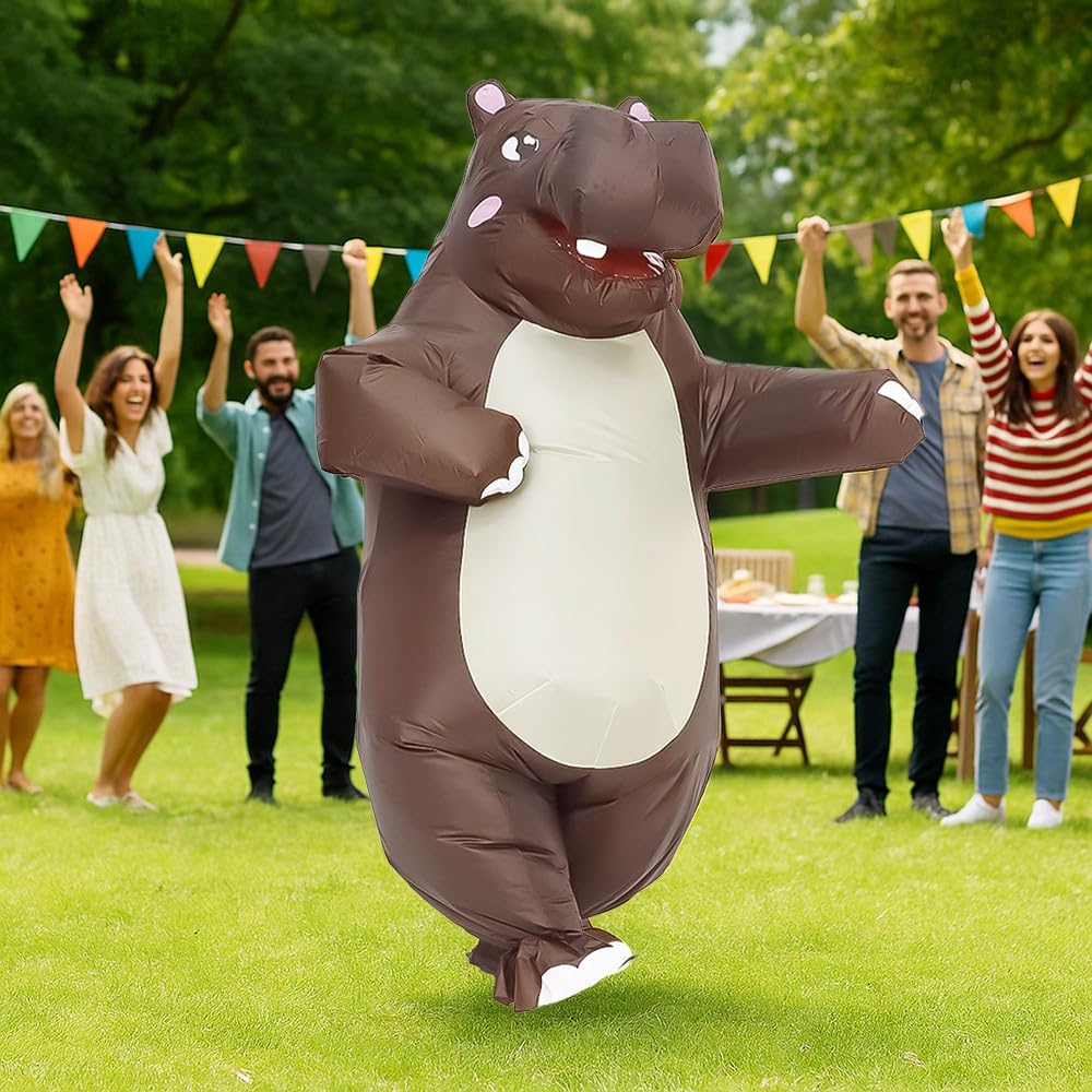 Rysotowy Inflatable Hippo Costume for Adult Funny Blow up Halloween Costume Inflatable Animal Mascot Suits Costume