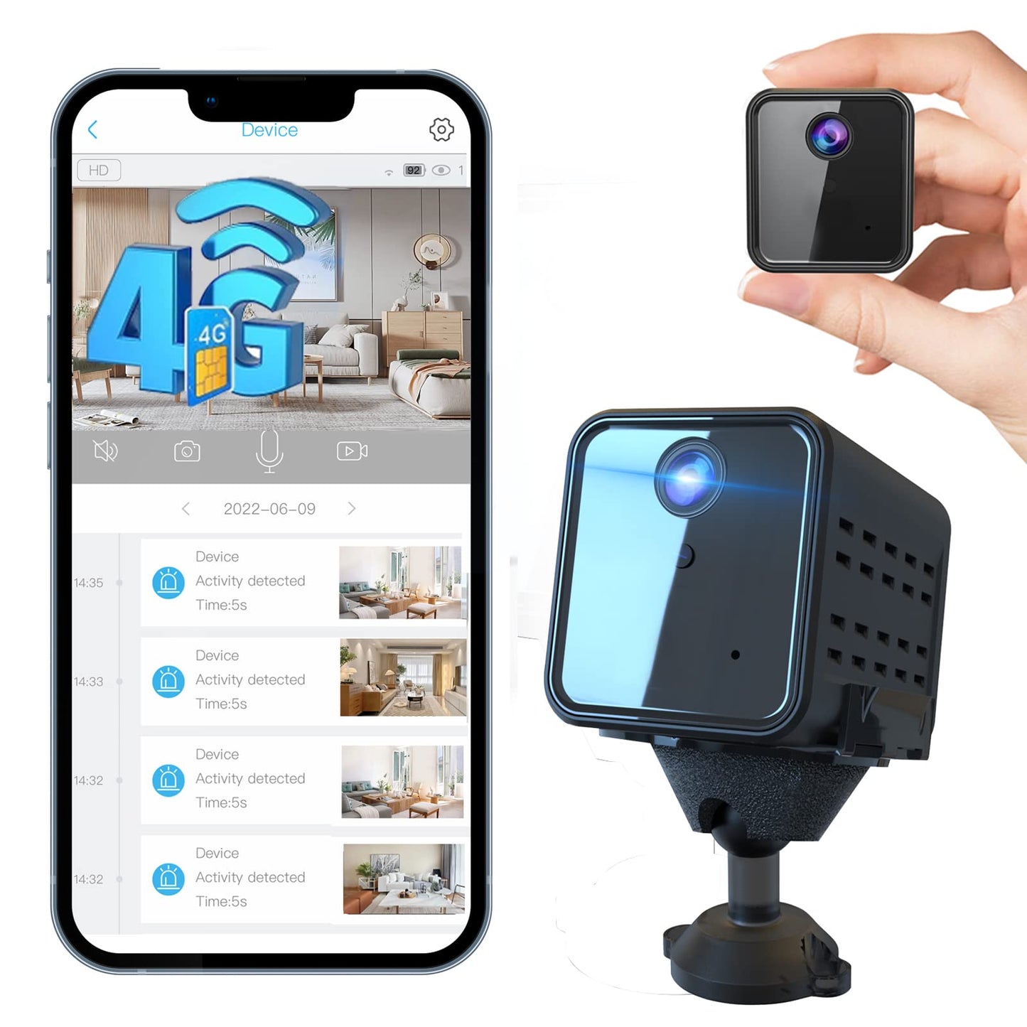 Javiscam 4G No Wifi Security Camera, Cellular Security Camera, Sim Inserted, 2K Qhd Indoor Camera, Radar Motion, 20-Day Standby